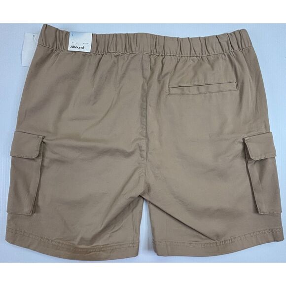 NWT ABOUND MENS ELASTIC WAIST DRAWSTRING CARGO SHORTS STRETCH TAN AMPHORA LARGE - Picture 2 of 5